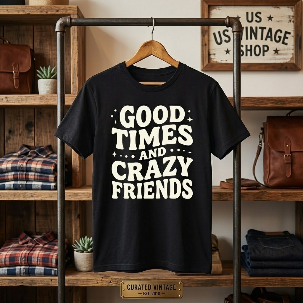 Good Times and Crazy Friends T-Shirt - Retro Graphic Tee for Men and Women gallery