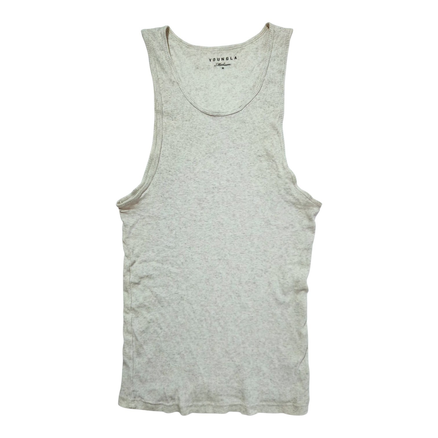 Men’s YoungLA Cream Ribbed Muscle Tank Sleeveless Gym Top Size M