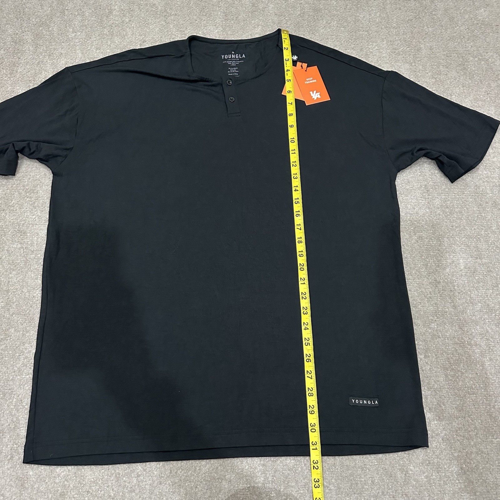 NWT YOUNGLA Model 720 Men's Large Black Henley Stretch Modal Blend Short Sleeve gallery