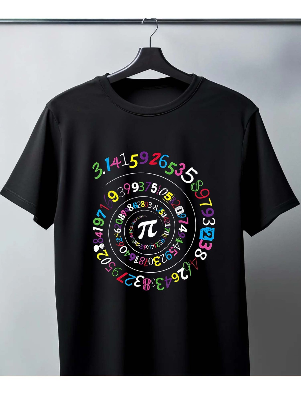 Pure – Cotton Black T – Shirt for Men Colorful Pi Symbol and Numbers Print