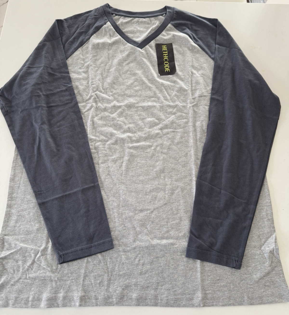 Men's t-shirt Casual Vintage Long Raglan Sleeve V-Neck Running Hiking Baseball L gallery
