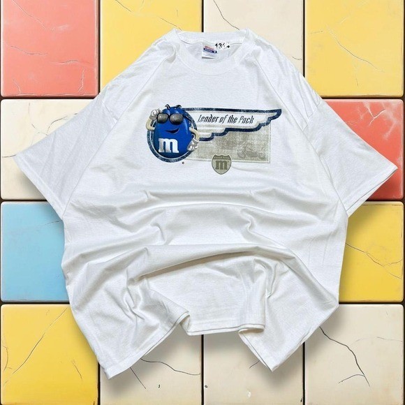 Vintage M&M Candy Cartoon Tee Y2K Men XL White Leader Of The Pack Promo Shirt gallery
