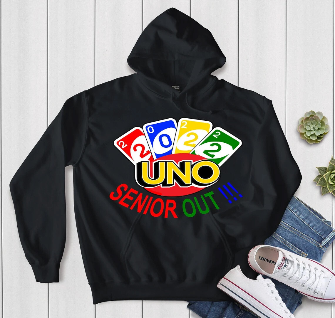 NEW! Seniors 2022 UNO Out Graduation Fun T-Shirts Cozy Sweatshirts S-3X