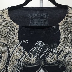 Xzavier Buckle All Over Print Studded Feather Wing Graphic T-shirt Men XL Black