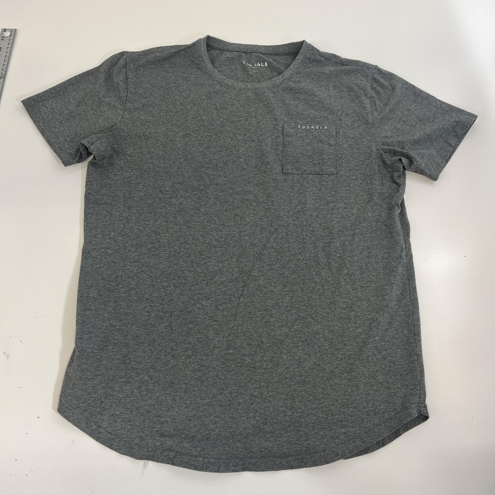 YoungLA Shirt Mens Extra Large Gray Pocket Crewneck Curved Hem Casual YLA406 Tee gallery
