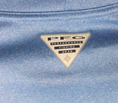 Columbia PFG TShirt Men Large Long Sleeve Blue Omni Shade Spell Out Sun Block