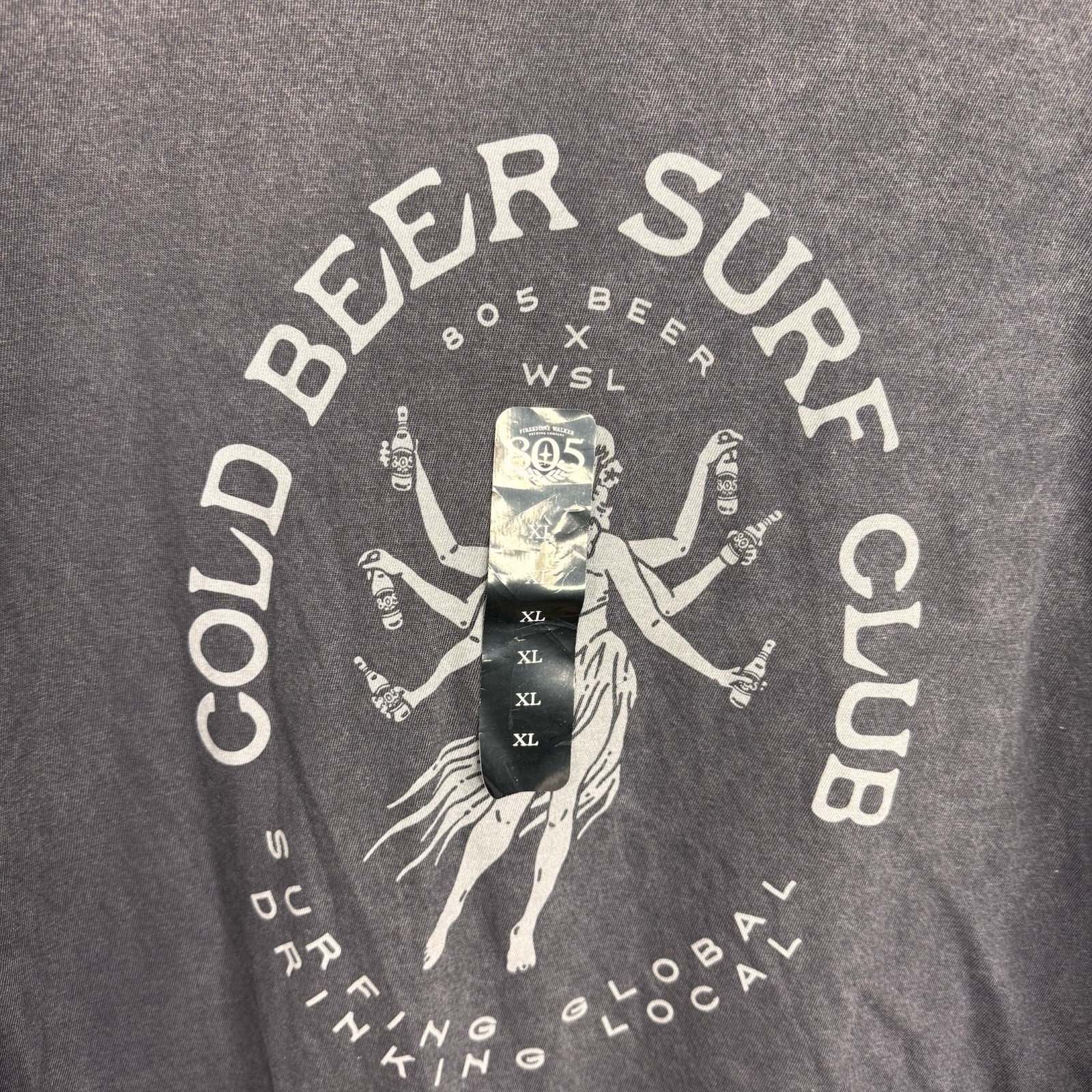805 WSL Cold Beer Surf Club Mineral Wash T-Shirt Mens XL Black NWT gallery