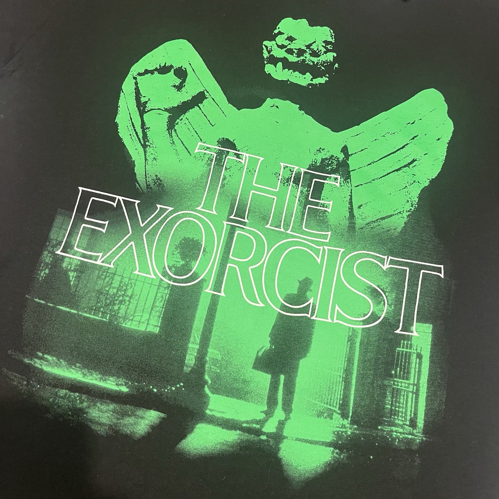 New The Exorcist Large 70s Horror Movie T Shirt Black Neon Green Gore Graphic gallery