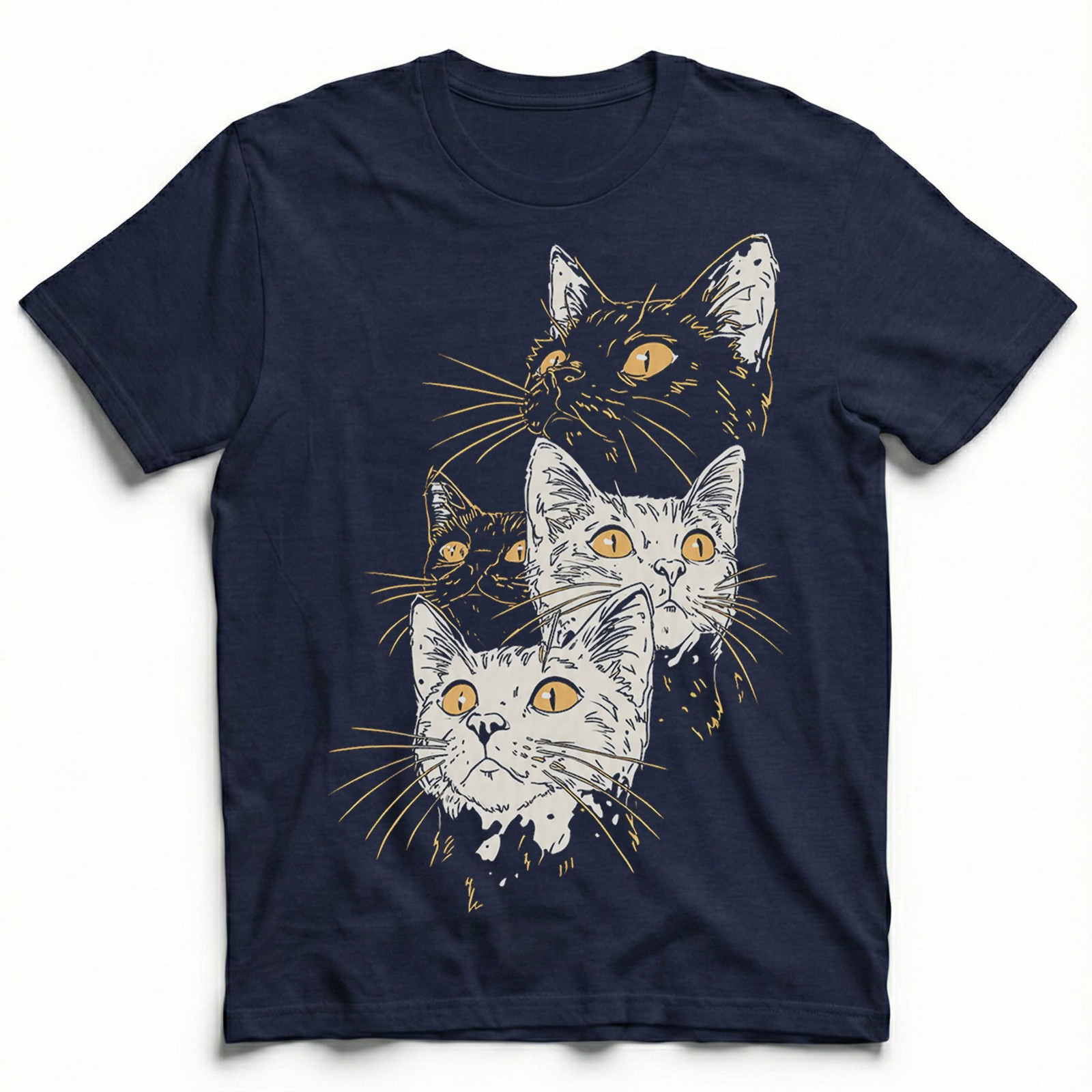 Sketch Style Cats Yellow Eyes Artistic Handdrawn T-Shirt Minimalist Feline Tee gallery