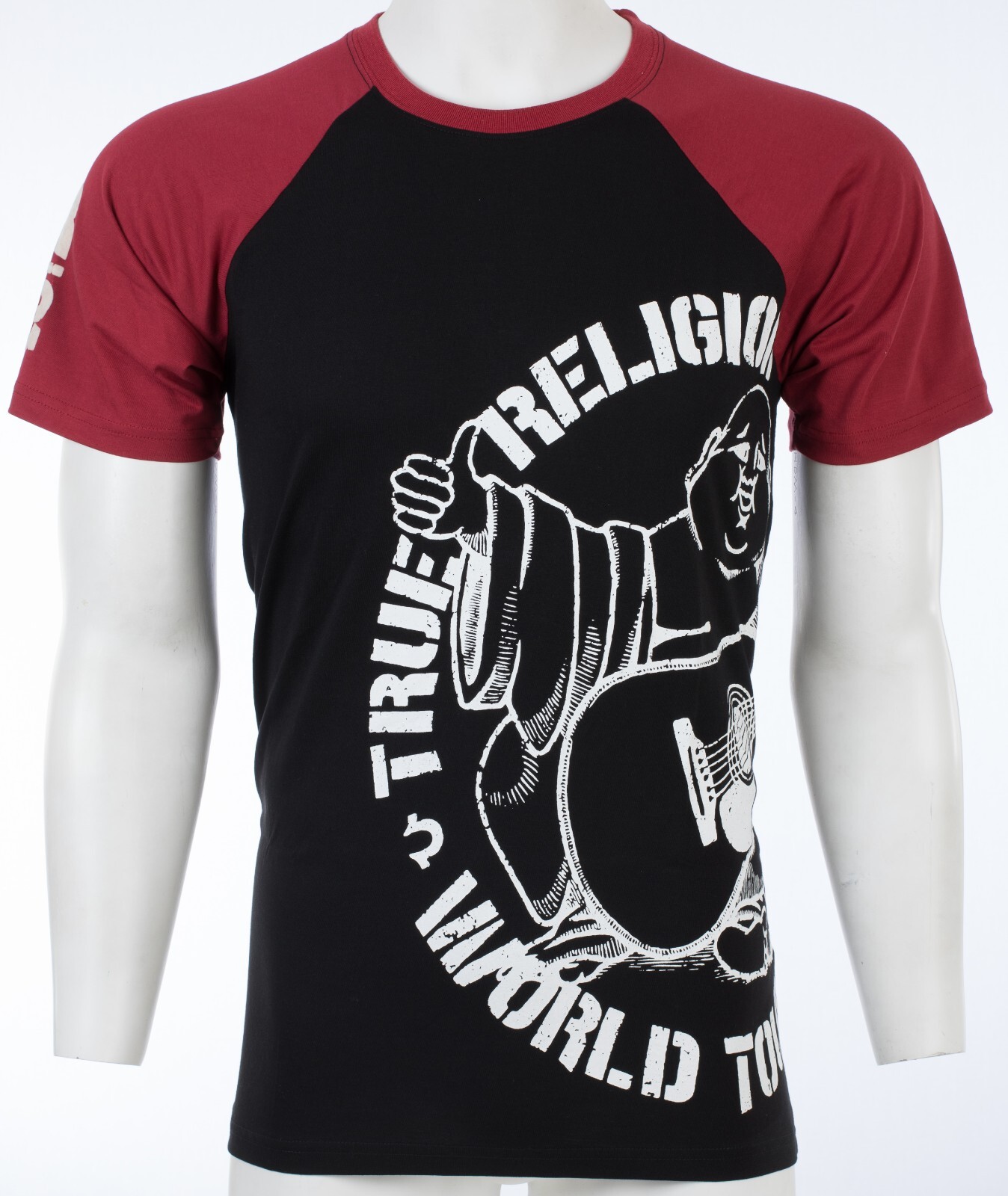 $79 TRUE RELIGION Black Red PART BUDDHA Short Sleeve Designer Raglan T-shirt NWT gallery