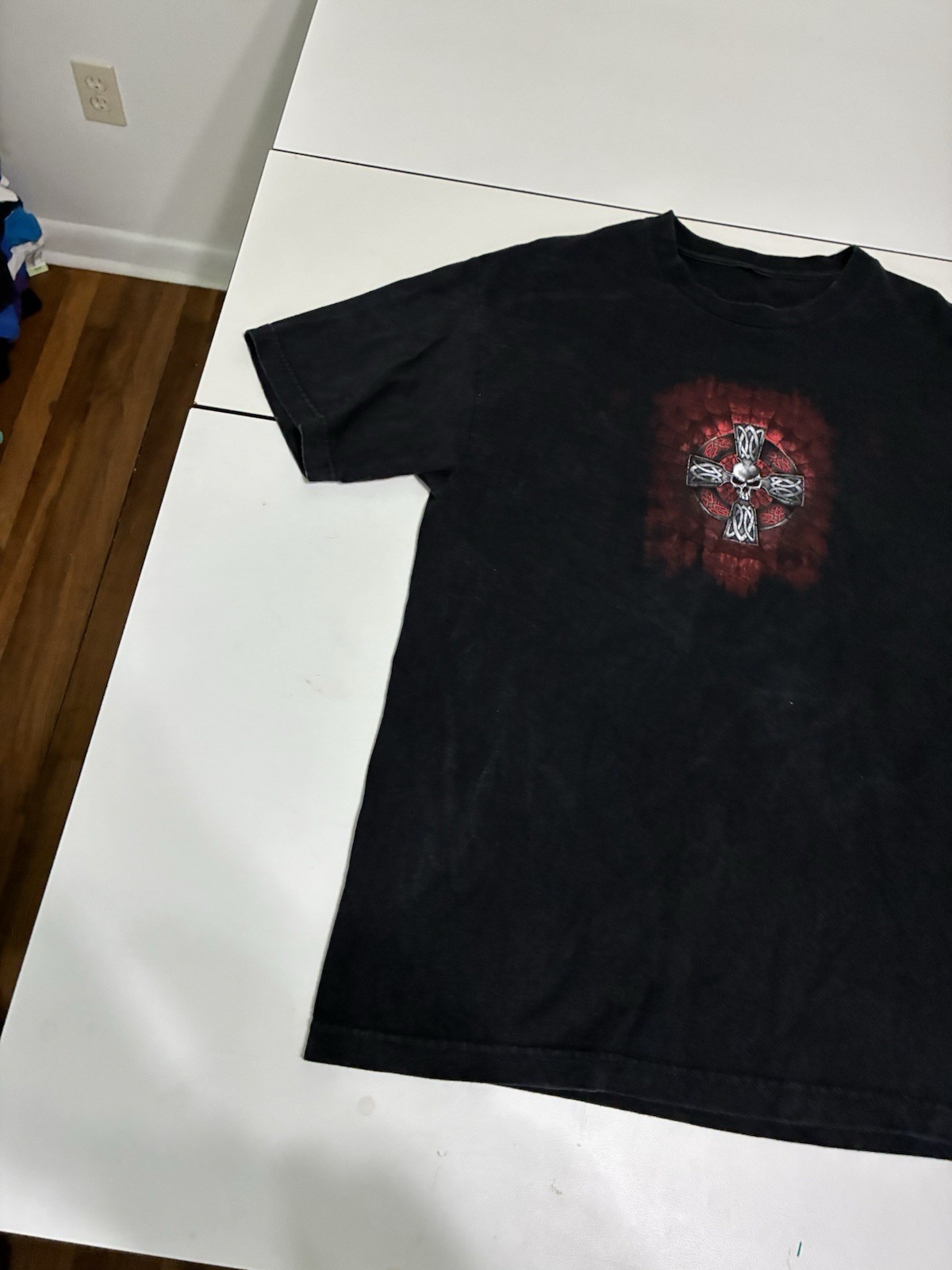 Hot Leather Celtic Cross T Shirt Large Black Gothic Biker West Coast Chopper VTG gallery