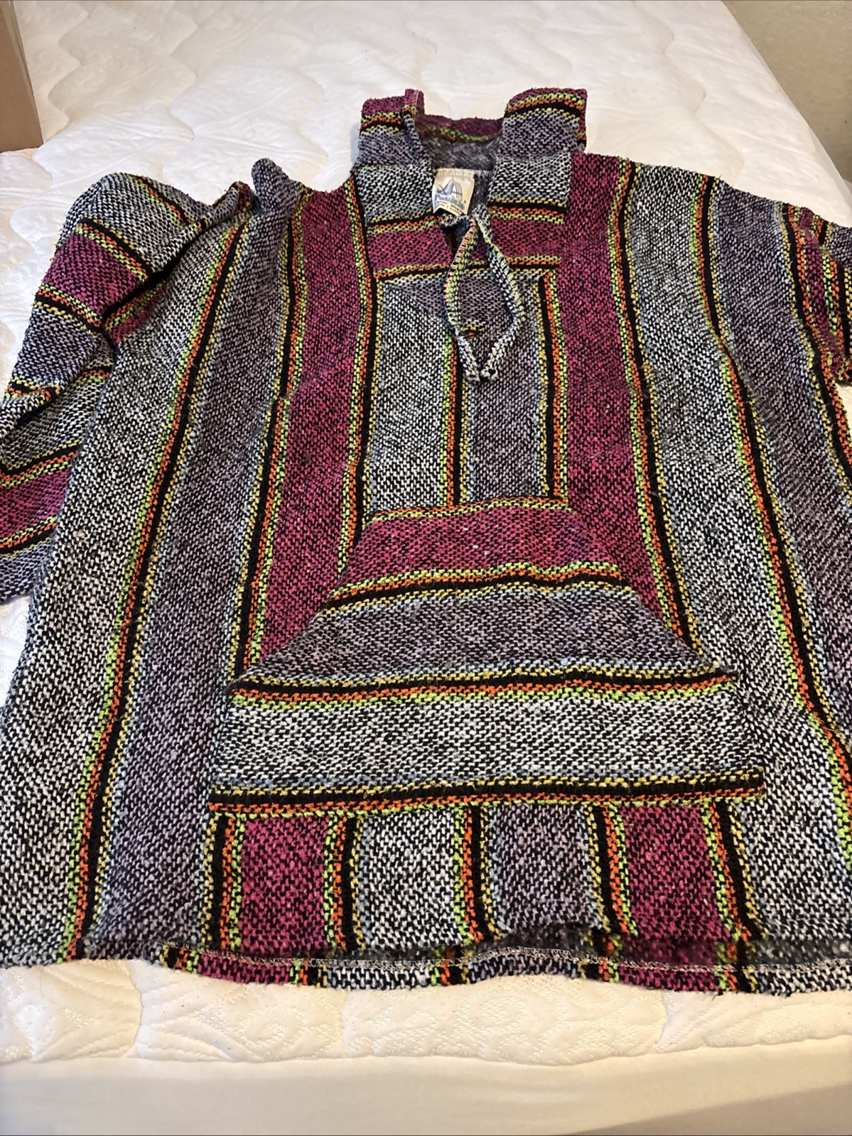 Ethnic Costume Mexico Made Poncho Colorful Geometric Black Hoodie Colorful F5 Vi gallery