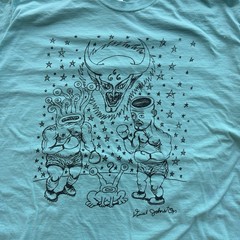 VTG 2000s Daniel Johnston “Good Versus Evil” Boxing Teal Graphic T shirt Sz XL