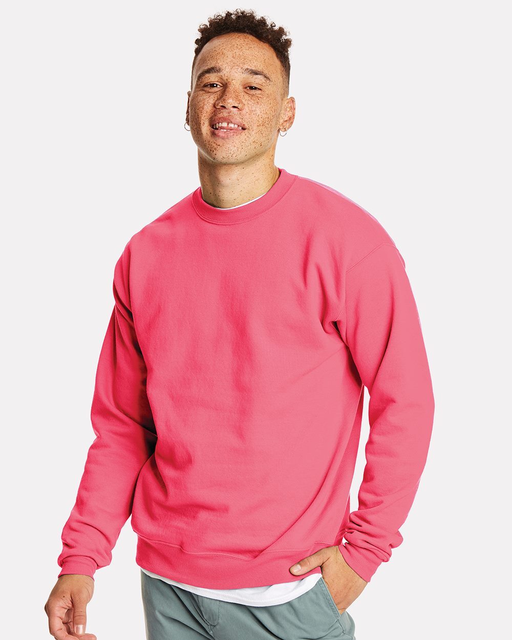 Hanes Men's Sweatshirt Long Sleeve Cuff Waistband Ecosmart Crewneck Fleece P160 gallery