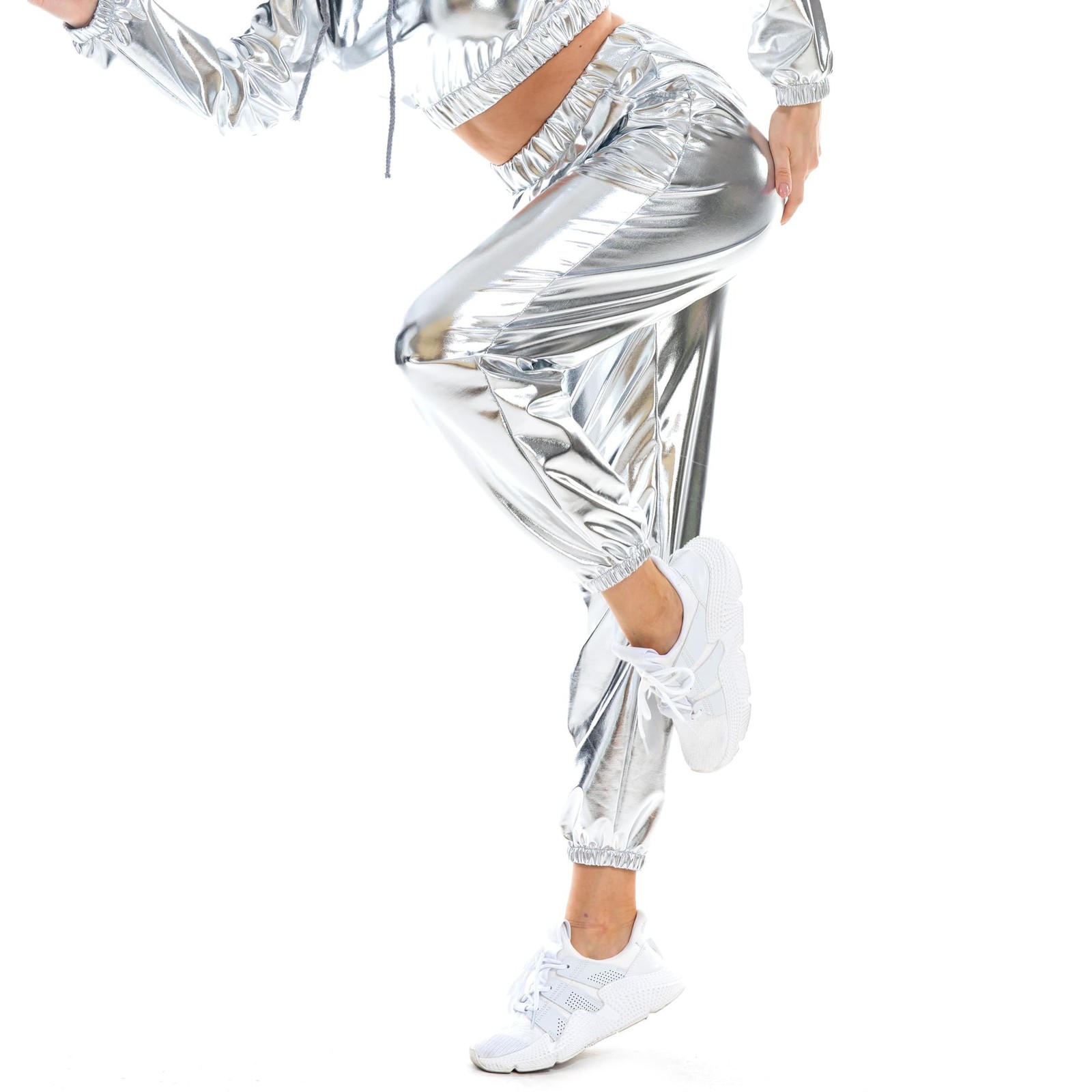 Women's Metallic Shiny Jogger Pants Holographic Hip Hop Streetwear Trousers gallery