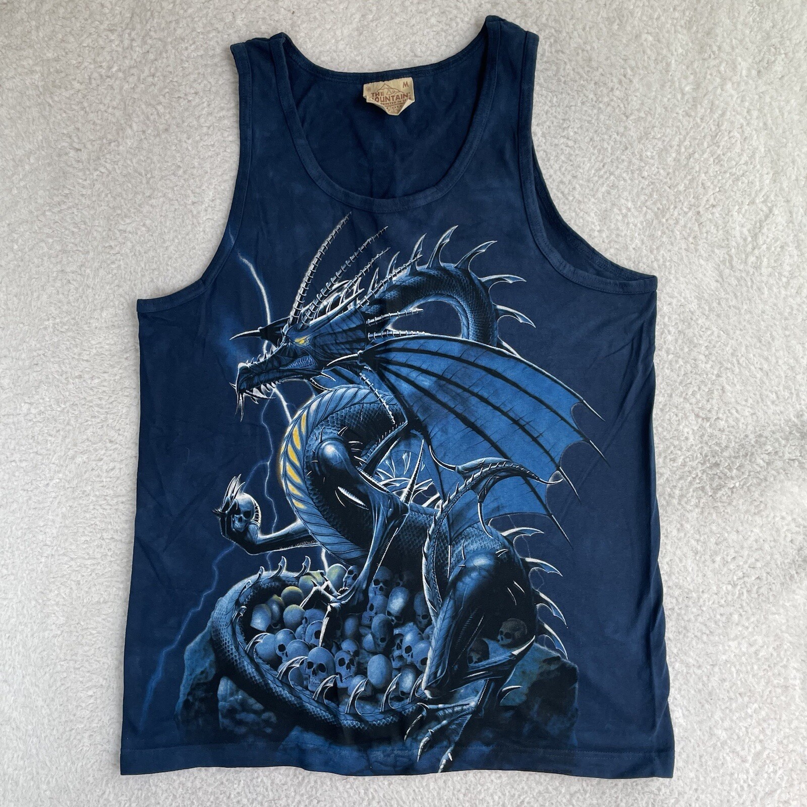 VTG The Mountain Dragon Shirt Mens Medium Tank Top Blue Skulls Fantasy NEW