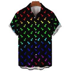 Mens Button Down Shirts Funny Penis Pattern Printed Hawaiian Tops Novelty Ugly