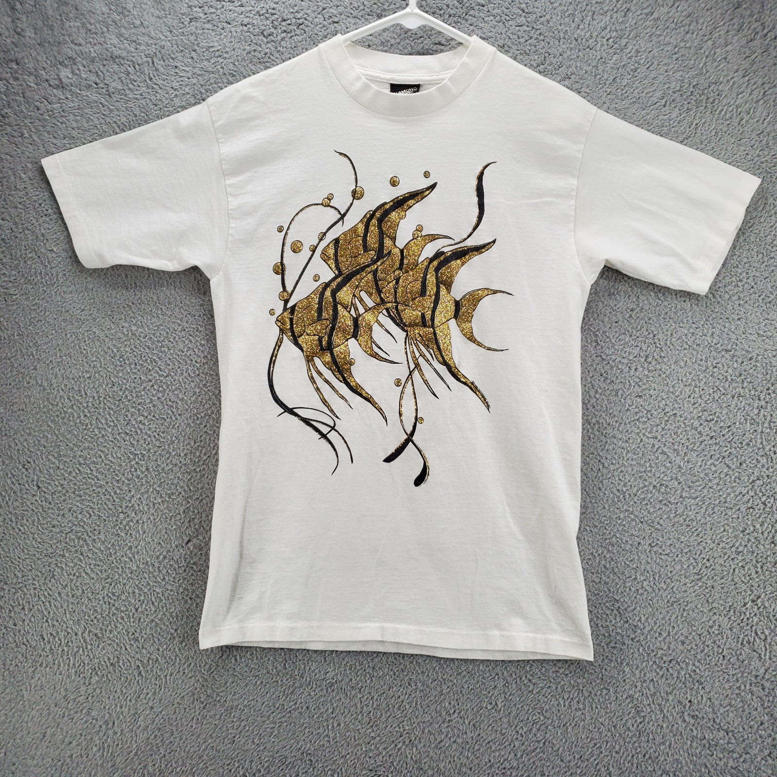 Vintage Diamond Dust Angel Fish T Shirt Medium Glitter White Single Stitch gallery