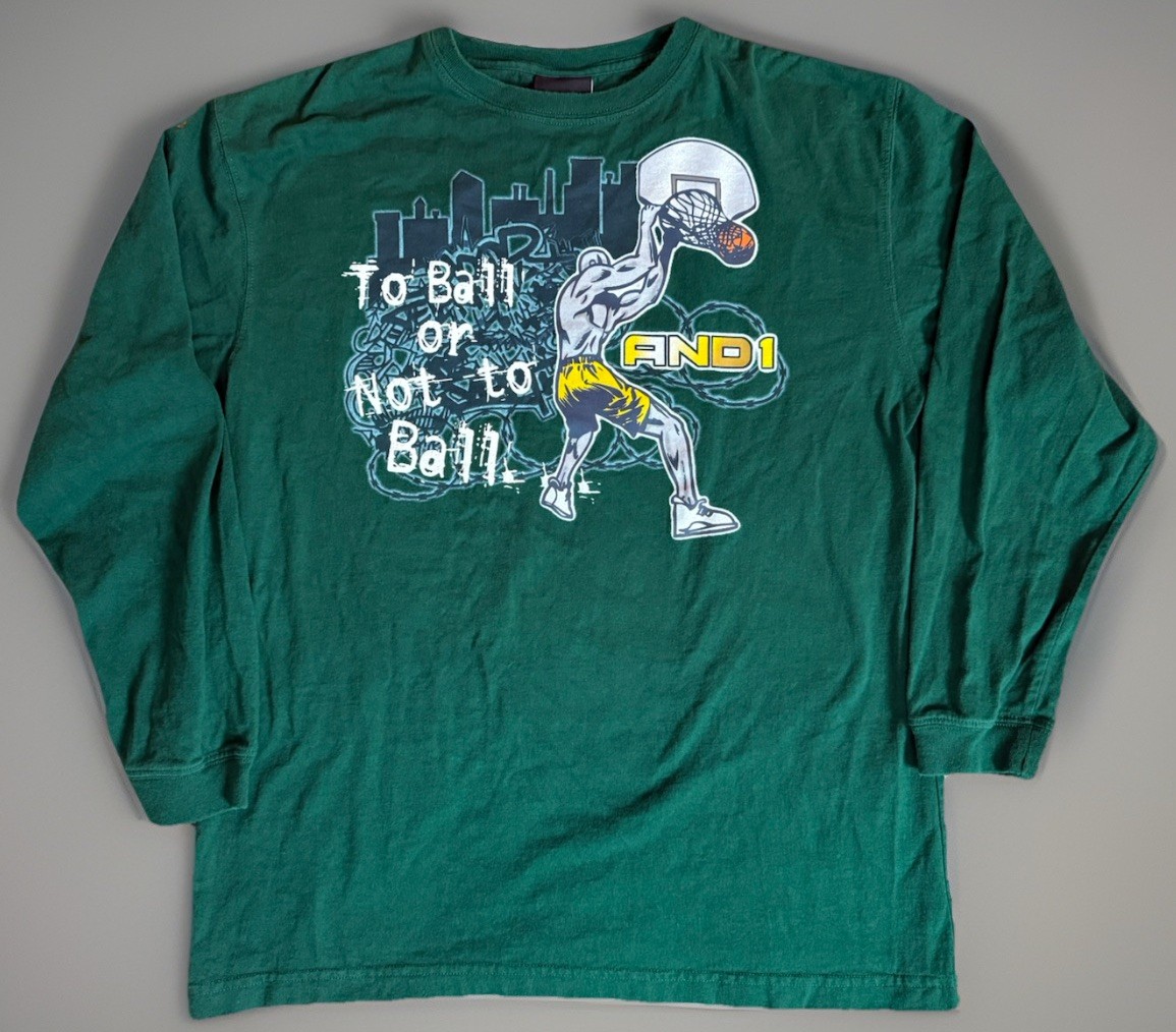 VTG AND1 Basketball Shirt Boys XL Green Graphic To Ball or Not To Streetwear Y2K
