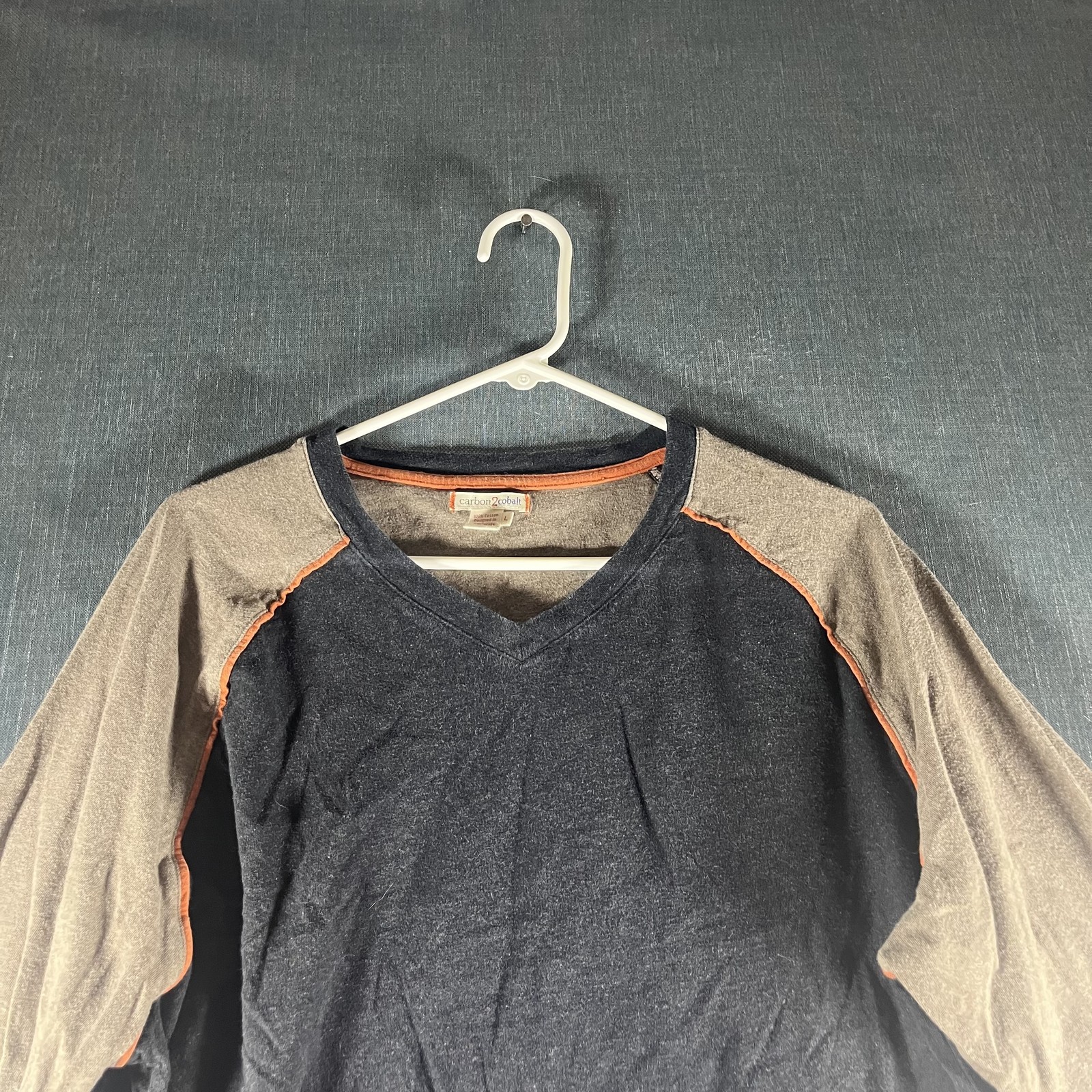Carbon2Cobalt Shirt Mens Large Long Sleeve V Neck Raglan Contrast Casual Pullove gallery