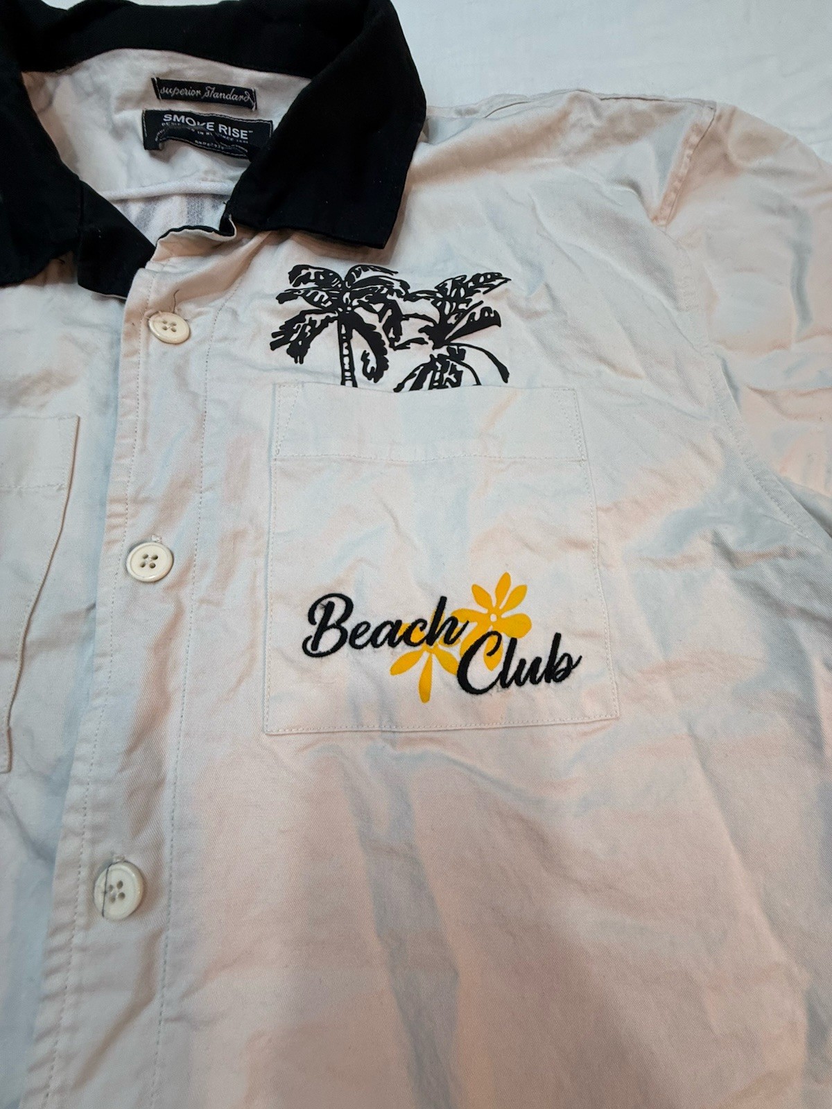 Smoke Rose Satin Lounge Beach Shirt- Chalk / XL Beach Club Palm Trees/ gallery
