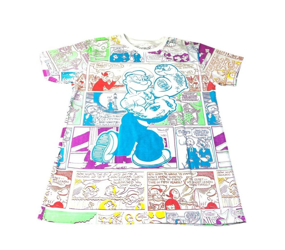 AOP Popeye The Sailor Man Comic Strip T Shirt Multi-Color 3D Size Medium Tee