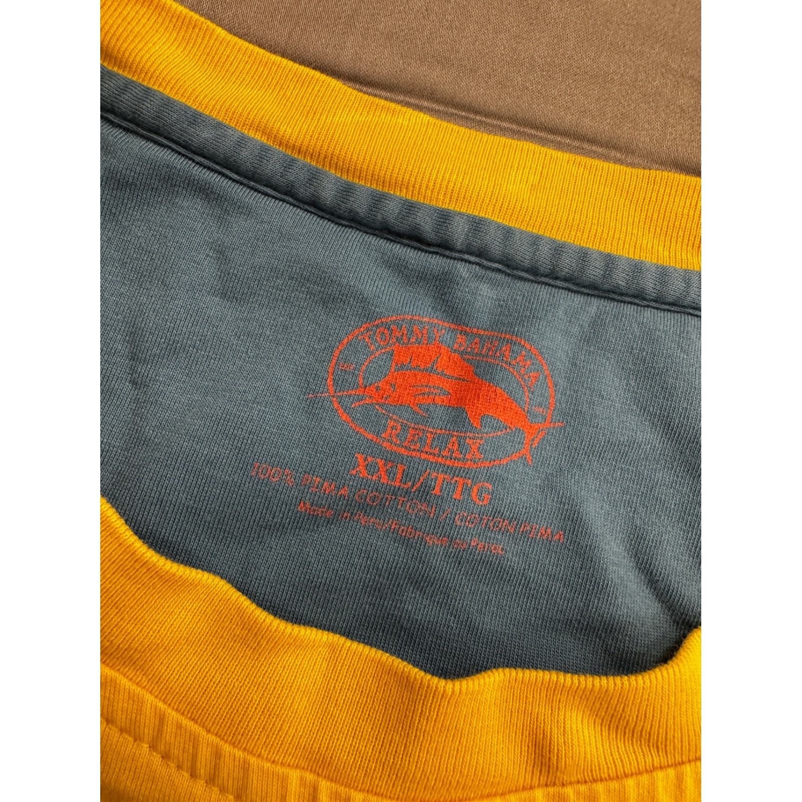 Tommy Bahama Relax Mens XXL Yellow Pima Cotton Pocket T-Shirt Marlin Logo gallery