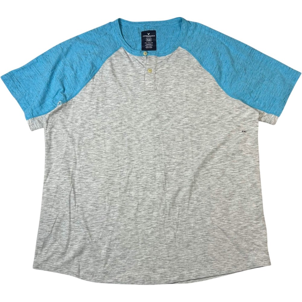 NWT American Eagle Active Flex Raglan Henley Tee Gray Blue Men’s XXL Athleisure
