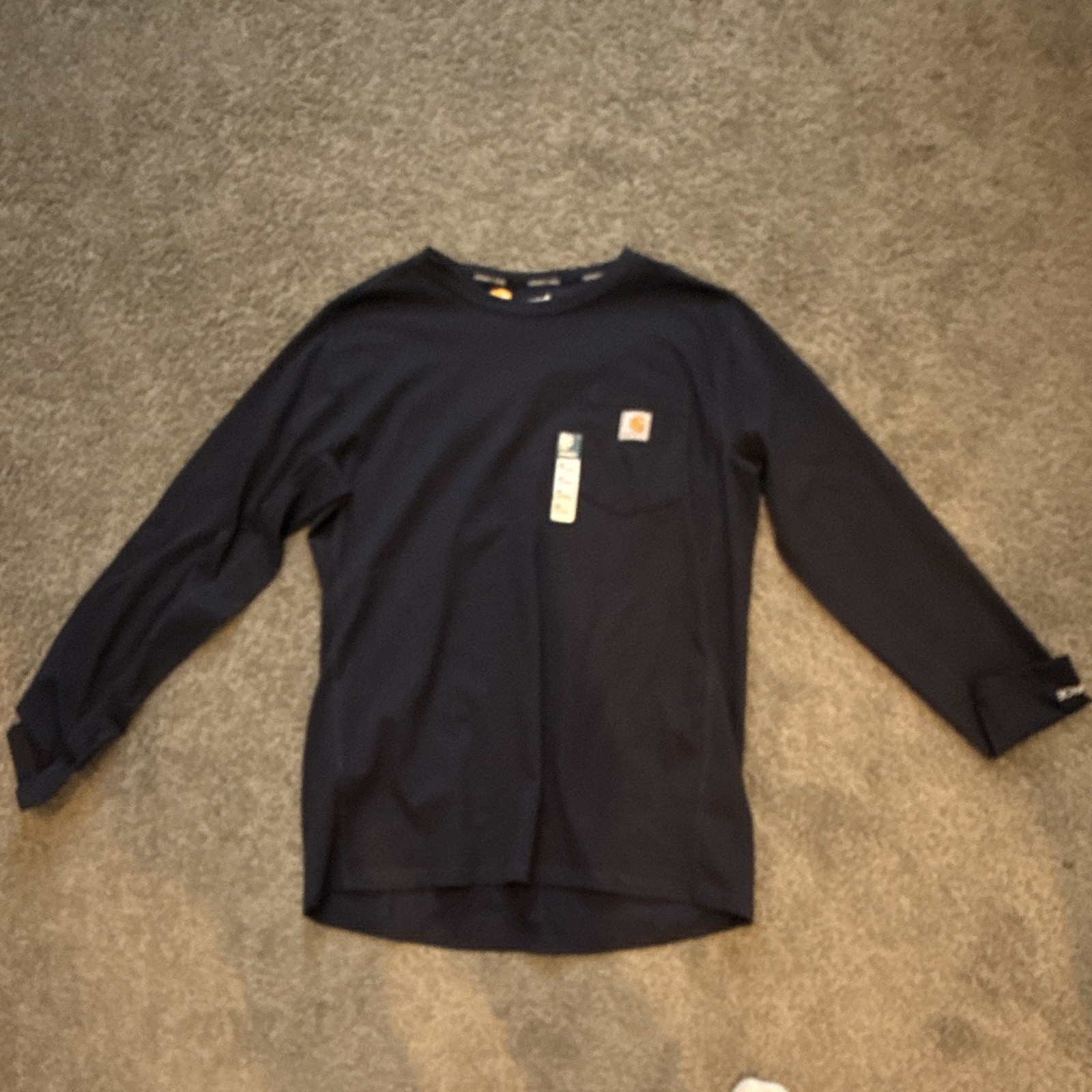 Carhartt Men’s Navy Cotton Knit Long Sleeve Pocket Logo Crew Neck T-Shirt M