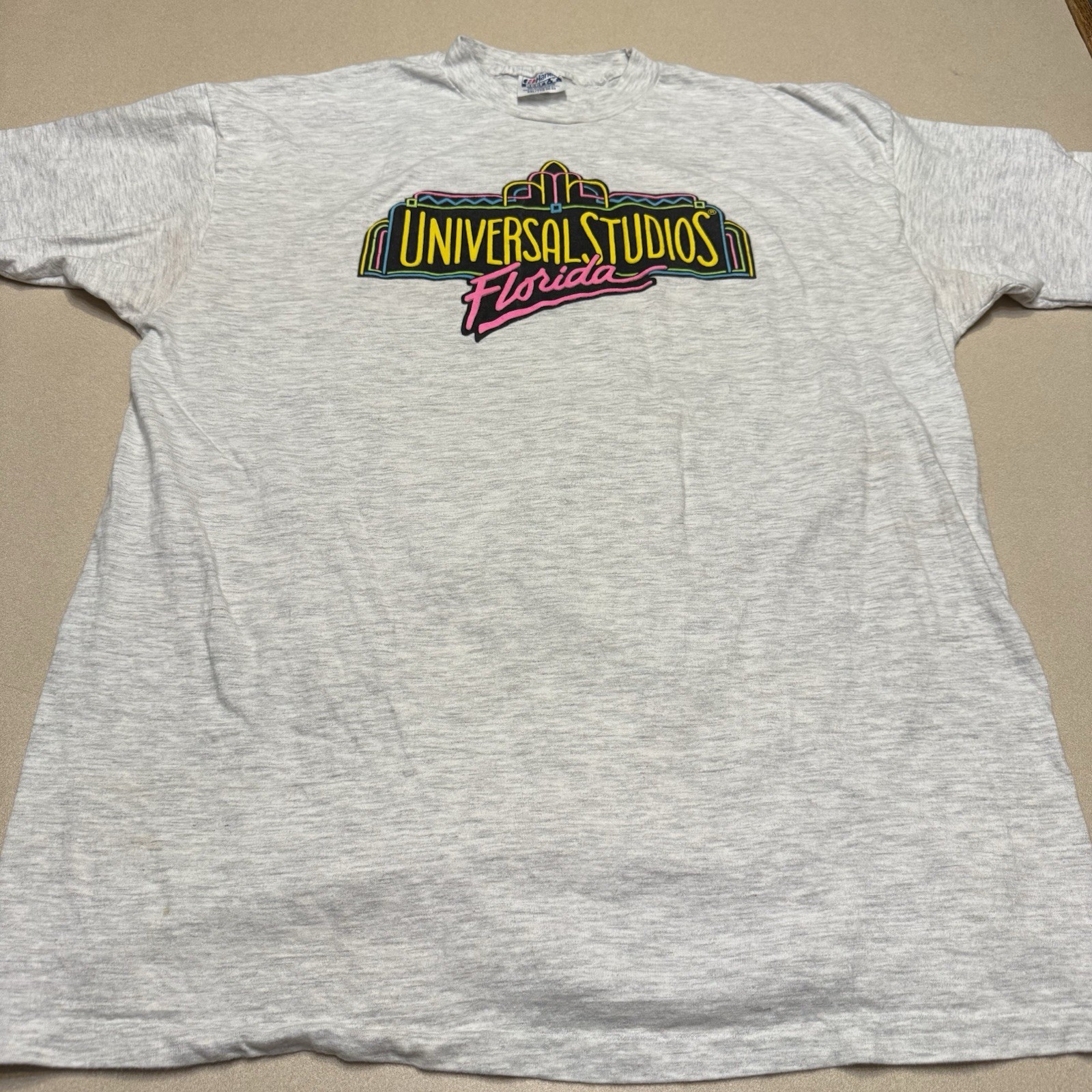 Vintage 90s UNIVERSAL STUDIOS FLORIDA NEON Beefy T-shirt See Pics Spots XXL USA gallery