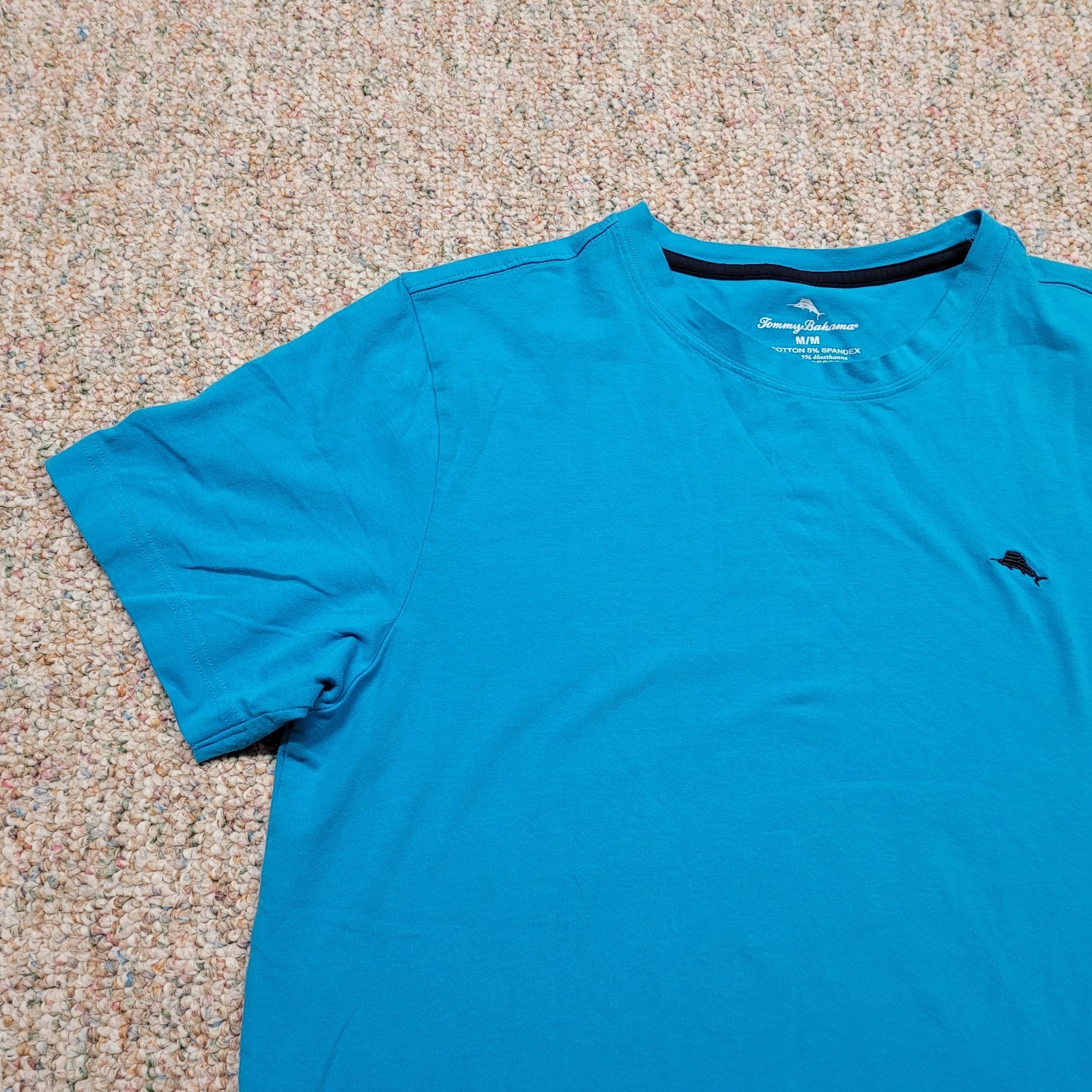 Tommy Bahama Shirt Mens Medium Blue Marlin Logo Cotton Spandex Short Sleeve gallery