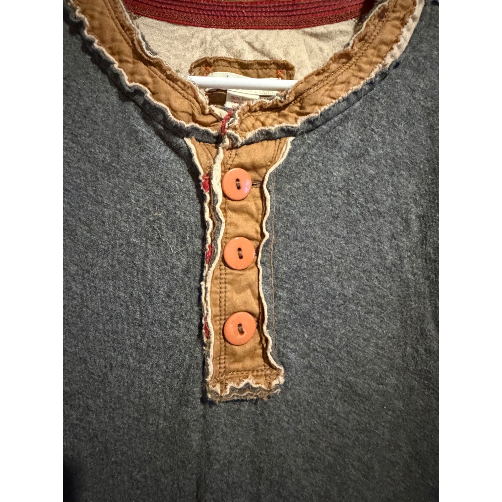 Carbon 2 Cobalt Mens XL Henley Shirt Gray Long Sleeve Raw Edge Cotton RN 129641 gallery