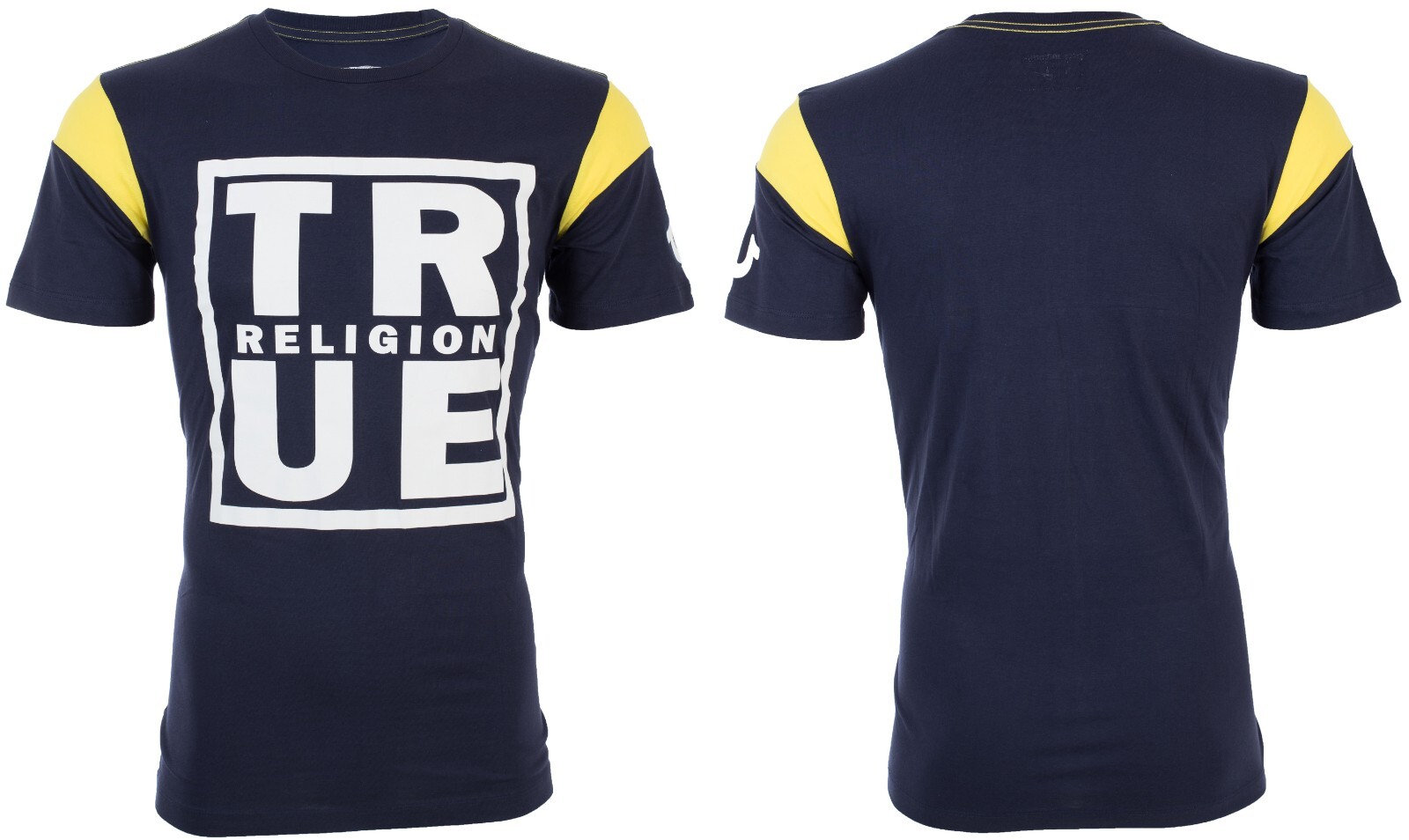 $79 TRUE RELIGION Navy SQUARE FOOTBALL Short Sleeve Designer Graphic T-shirt NWT gallery