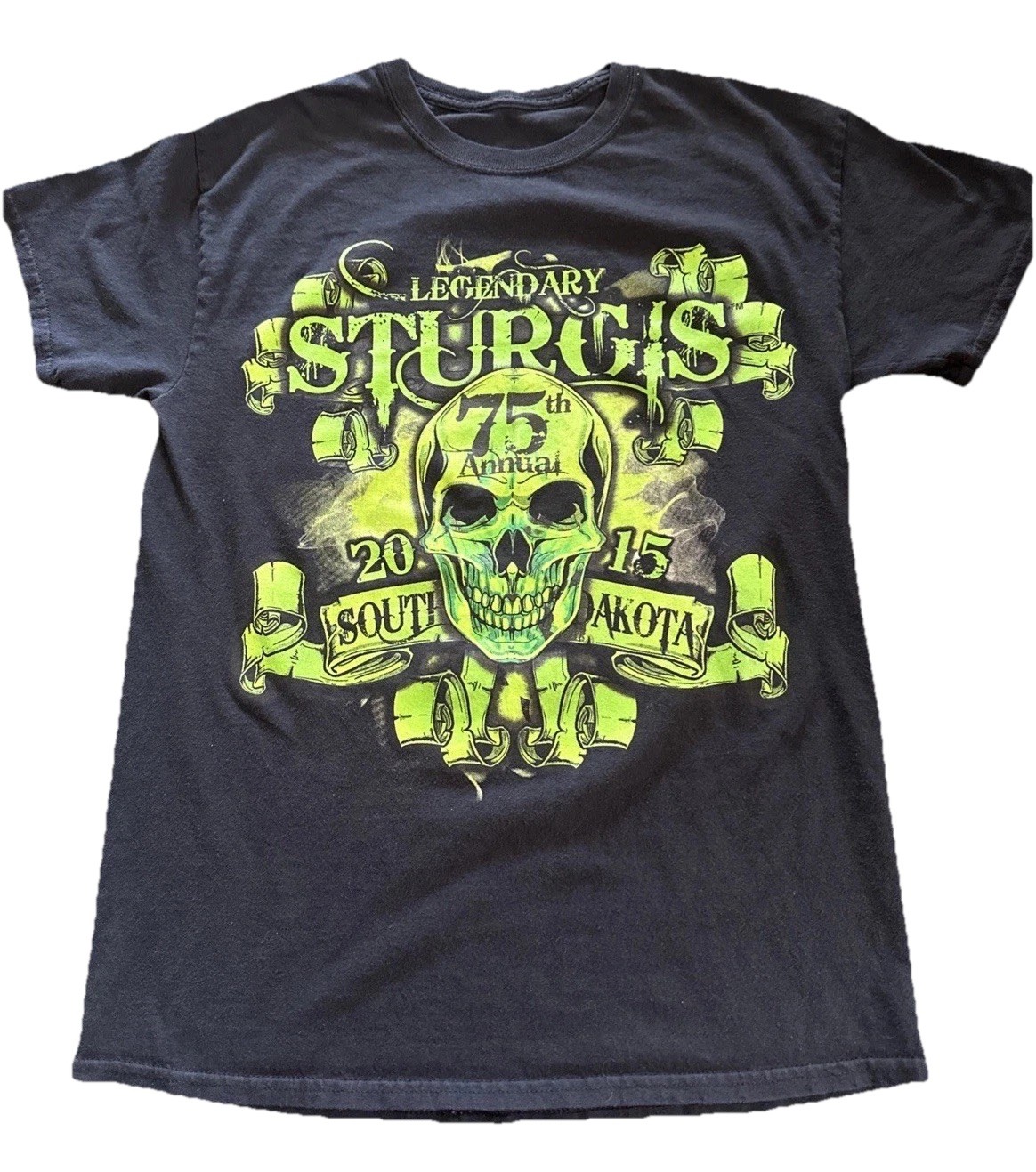 Sturgis T-Shirt Men’s L 75th Black Neon Green 2S Graphics Motorcycle Car Show gallery