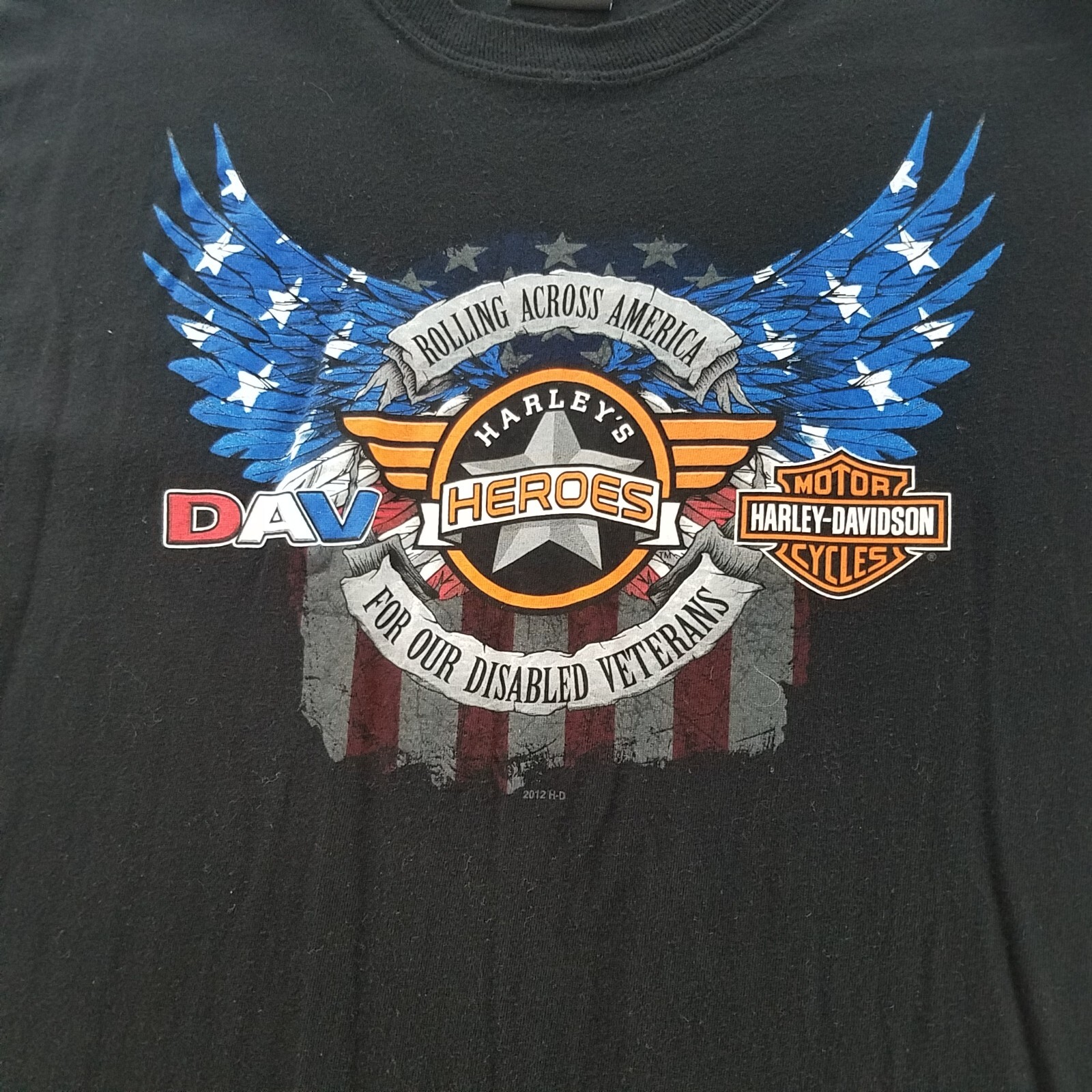 Mens Harley Davidson Graphic T Shirt Black Rolling America Flag-See Measurements gallery