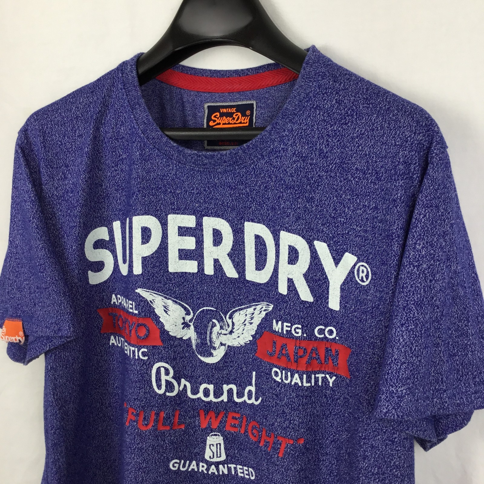 SuperDry Mens Graphic T-Shirt 2XL Blue Flecked Vintage Logo Hipster Preppy Boho gallery