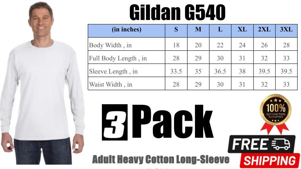 Gildan G540 Mens Heavy Cotton Preshrunk Crew Neck Long Sleeve T-Shirt 3 PK White gallery