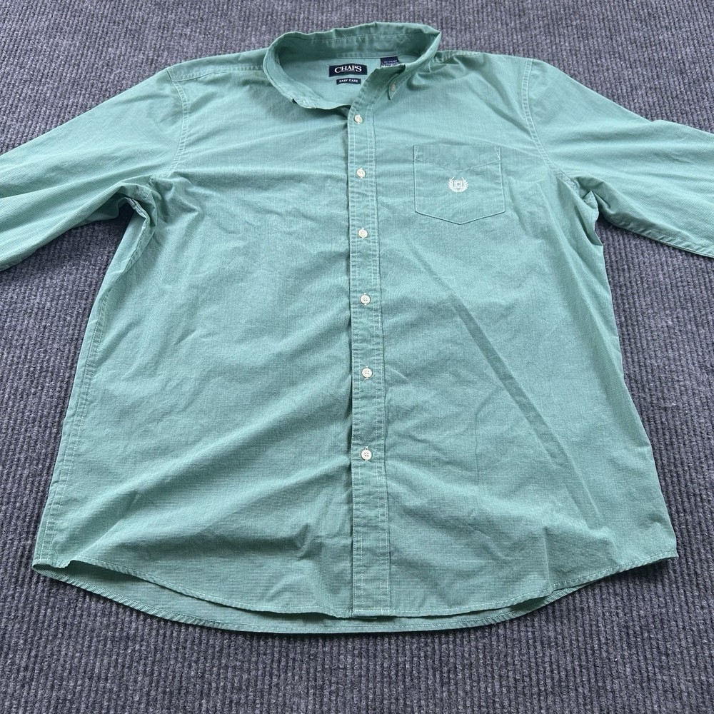 Chaps Mens XL Easy Care Long Sleeve Button Up Pocket Casual Green Shirt