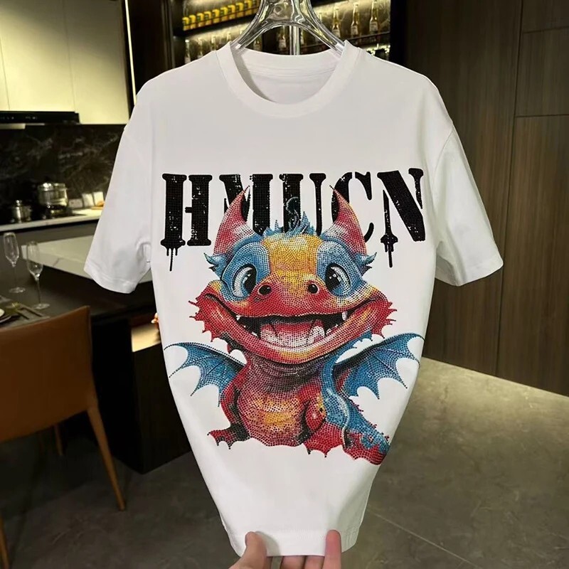 New Men Luxury Diamond Dragon Rhinestones Fashion T-Shirt High Quality 4 Colors gallery