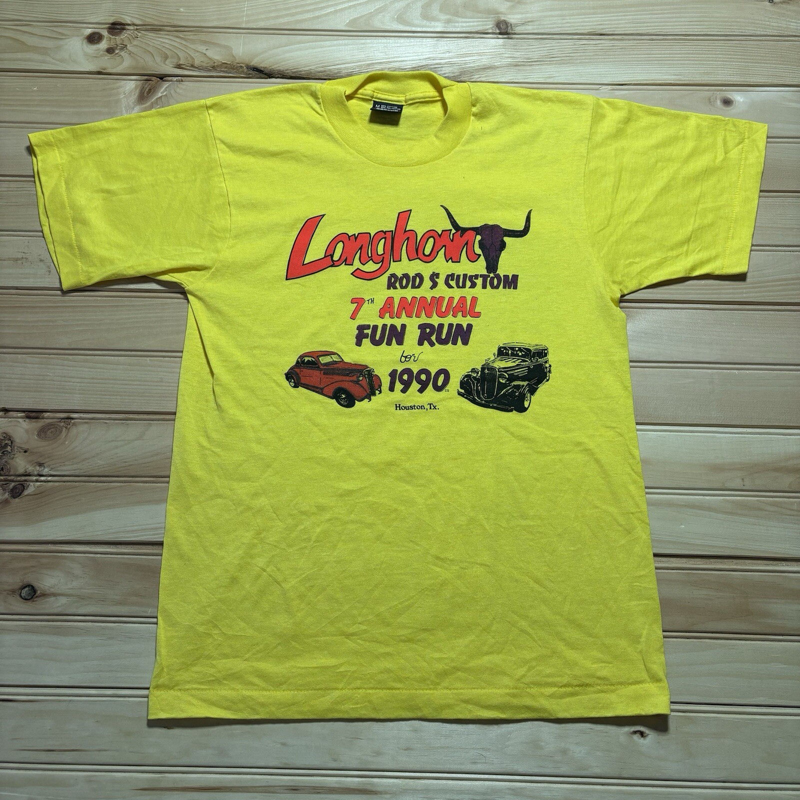 Vintage 90s Longhorn Custom Hot Rods Houston Texas Shirt Size Medium 1990