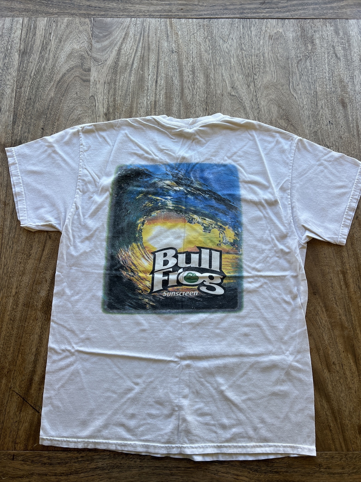 Vintage Bull Frog Surf Wave Sunscreen Gildan 90s Super Rare T Shirt L Blue Logo gallery