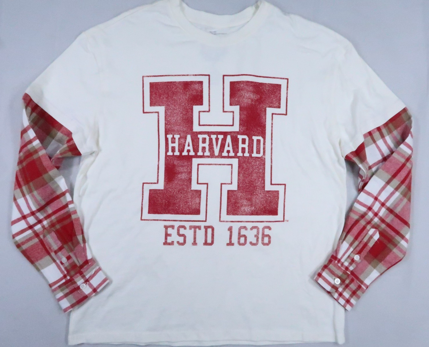 New Harvard University T-shirt Flannel button cuff Mens Large long sleeve crew gallery