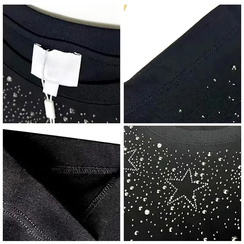 New Men Luxury Diamond Star Rhinestones Fashion Black White T-Shirt High Quality gallery