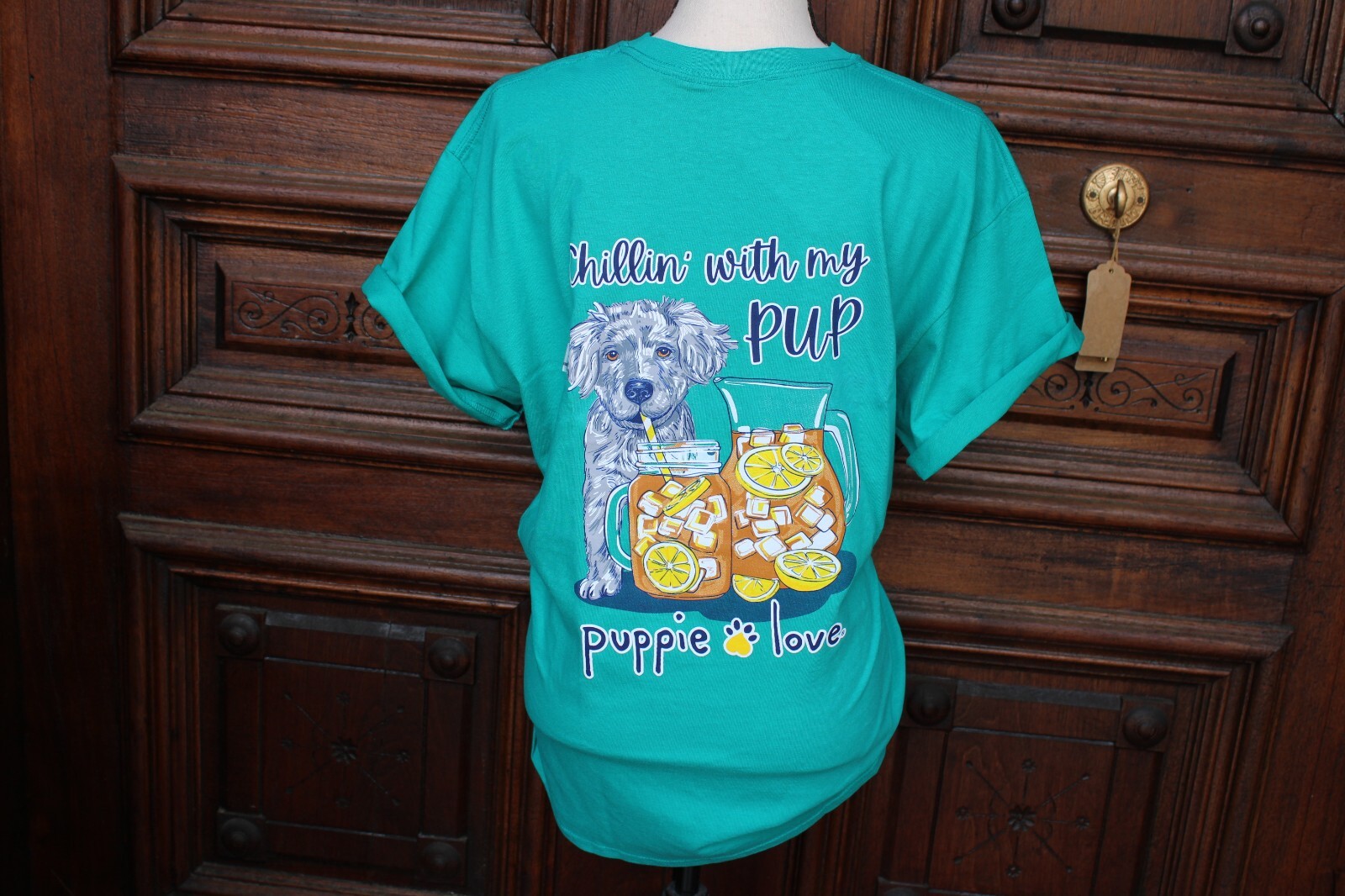 Puppie Love Chillin with my Pup Short Sleeve T-Shirt - Green, Large, NEW gallery