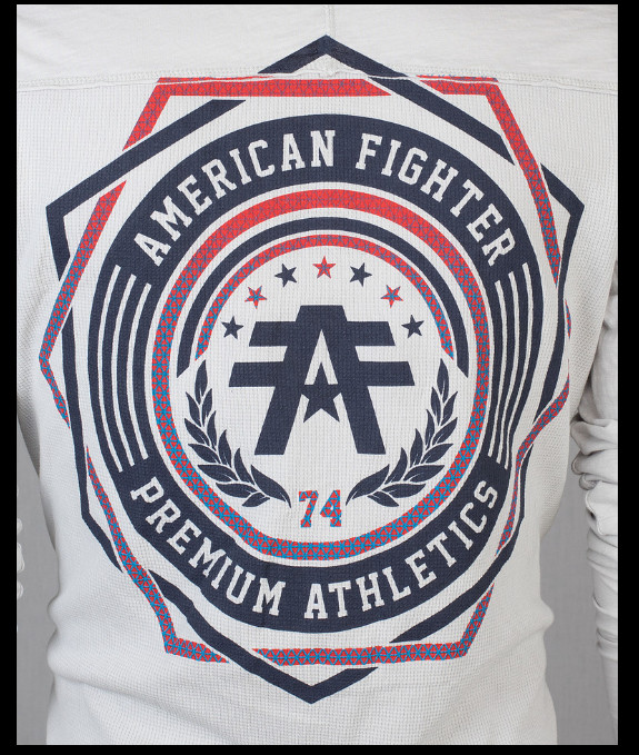 AMERICAN FIGHTER Silver CAPELLA Long Sleeve Henley Thermal Hoodie T-shirt NWT gallery