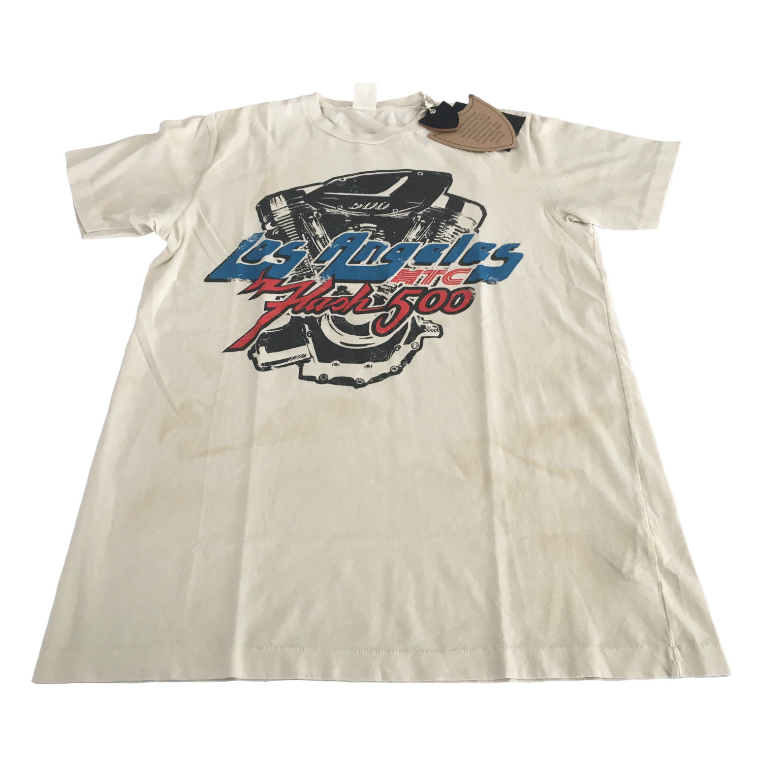 HTC Men's Ecru Half Sleeve T-Shirt 100% Cotton With Brush Strokes Made In Italy gallery