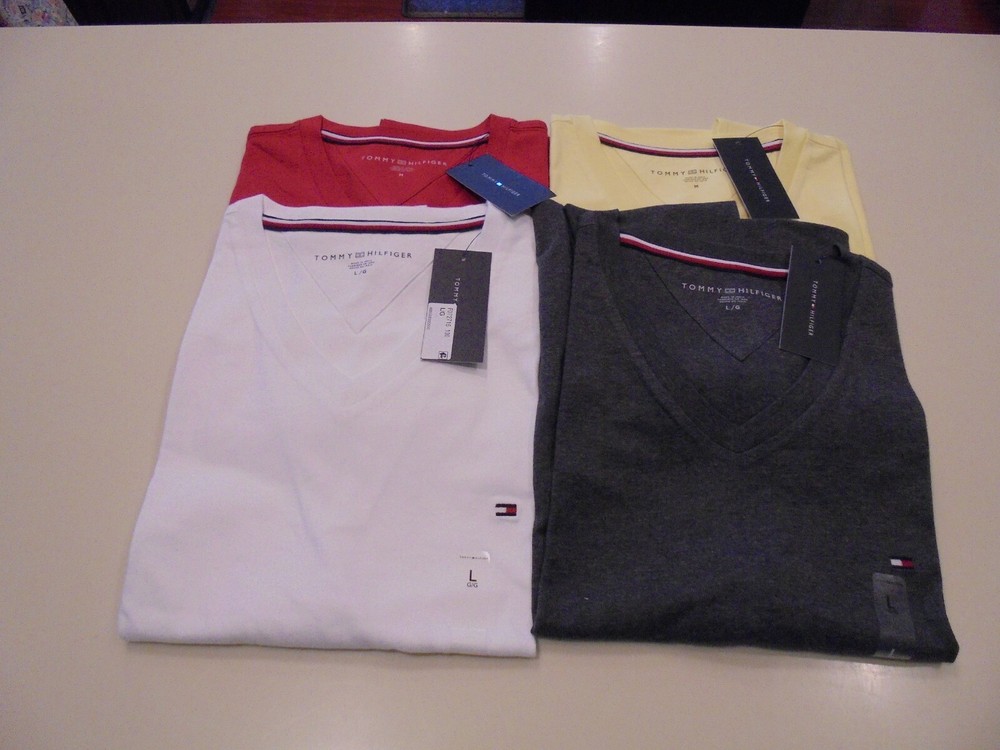 Tommy Hilfiger Men Core Flag 100% Authentic Cotton V-Neck Short Sleeve Shirt