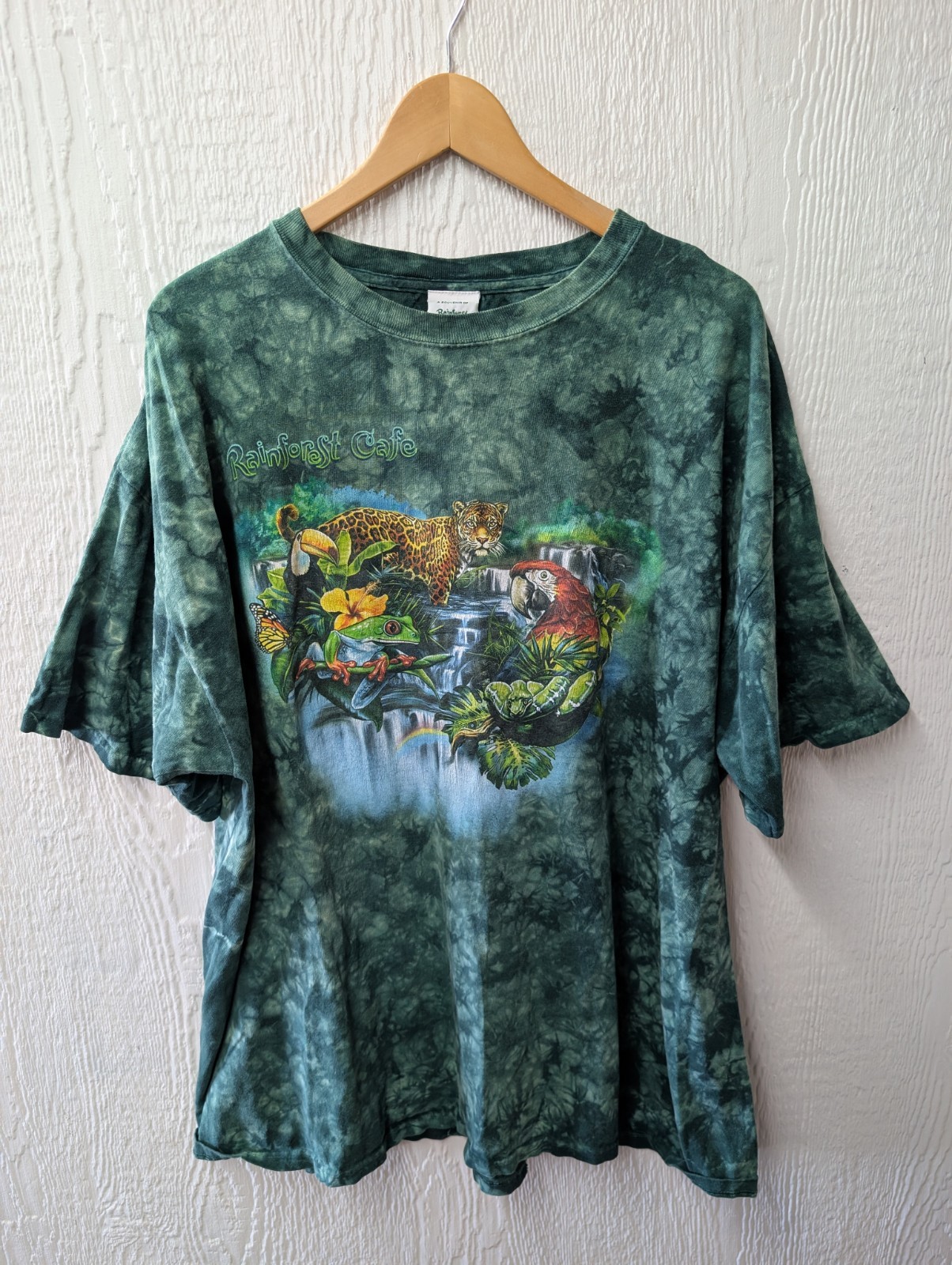 Vintage 90s Rainforest Cafe Green Tie Dye T-shirt Men’s Size 2XL