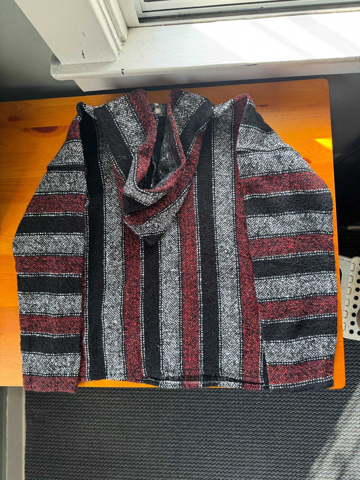 Guatemala Poncho Sweater Red Black Grey Men's Medium gallery