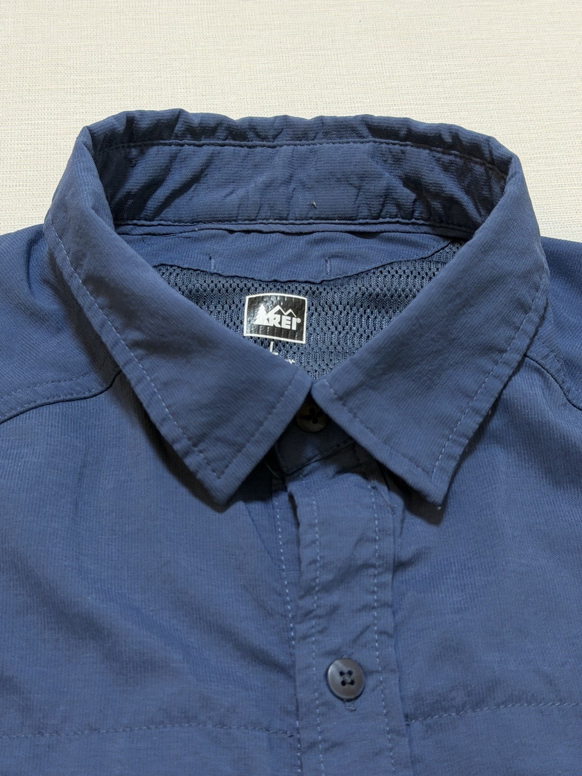 REI Sahara Shirt Men’s Large Blue Stretch Button Up Quick Drying Hiking Nylon gallery